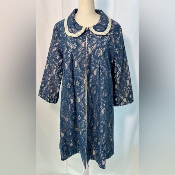 By Stella retro lace coquette evening coat w/ pearl edged collar& pockets, lined - Picture 1 of 13